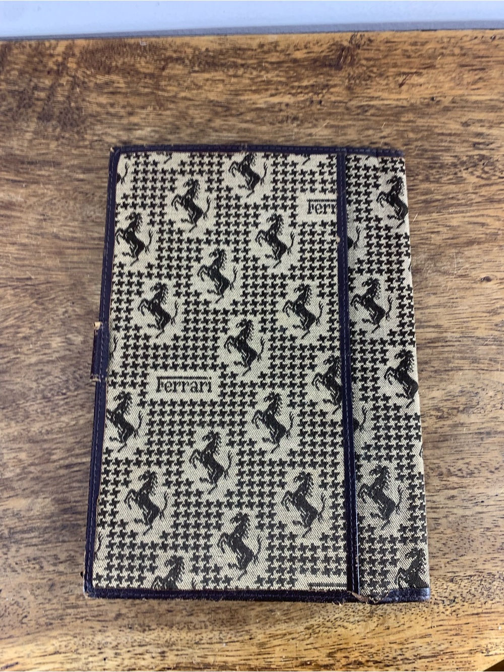 Vintage Ferrari horse logo houndstooth document organizer wallet made in Italy